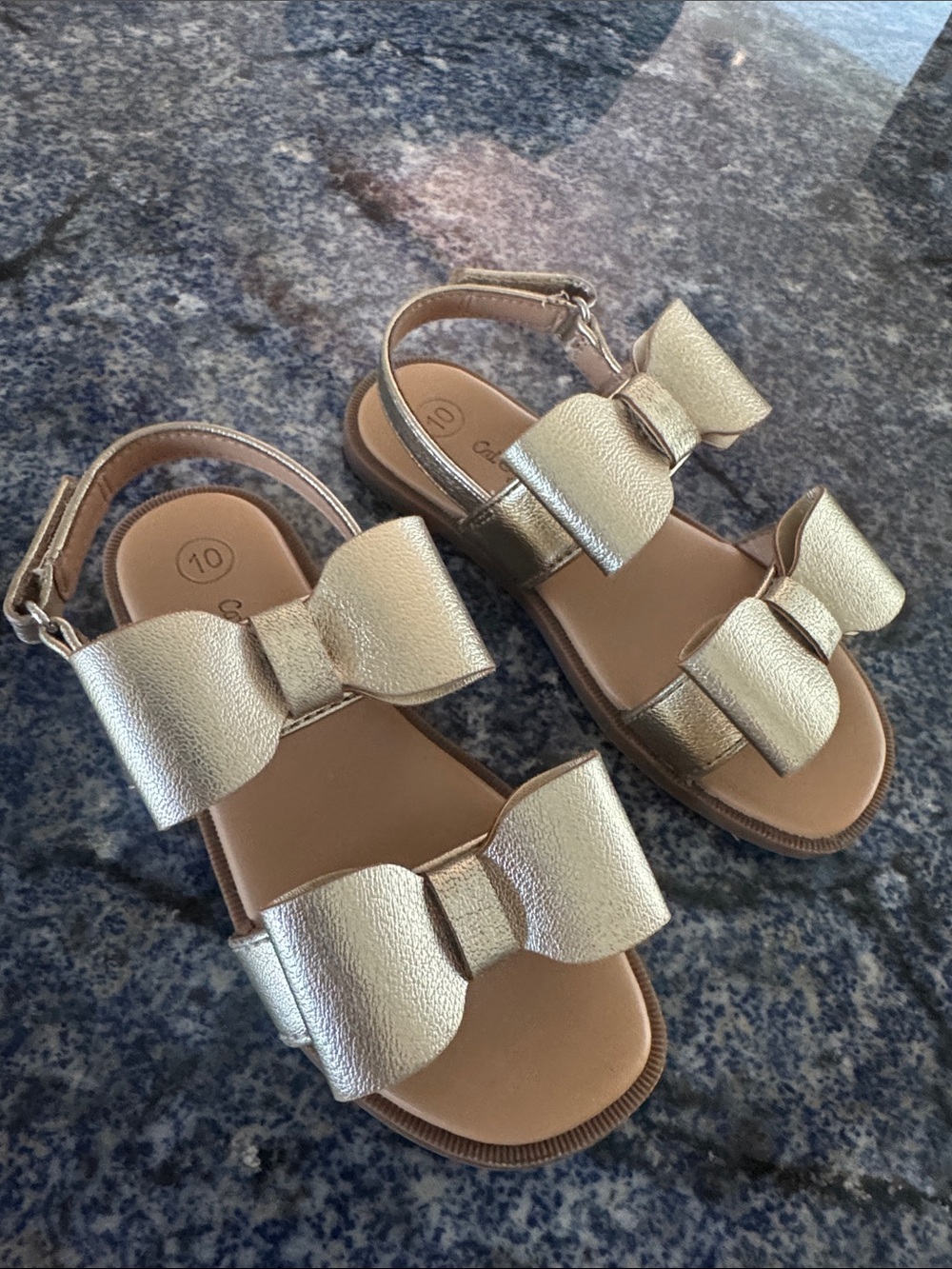 Cat & Jack Metallic Gold Bow Strap Sandals - Girls' Dressy Summer Shoes